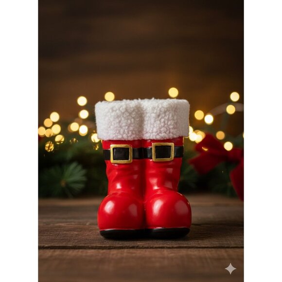 Holiday Boot Decorative Ornament By Merry Moments - 9" x 6" x 6" - Red & White - - Picture 2 of 9